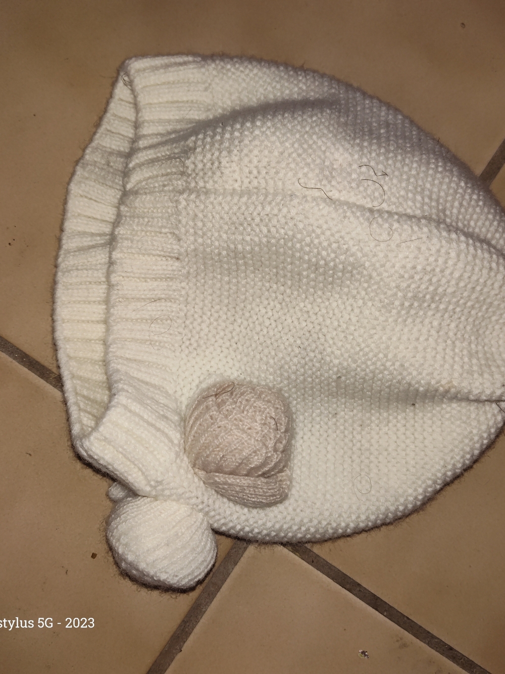 Kids Cream Knit Pom Beanie with Double Pom Detail